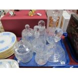 Two Lead Crystal Biscuit Jars, whisky, ships and spirit decanters etc:-One Tray