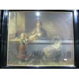 An Early XX Century Ebonised Frame, showing a Victorian family interior scene, overall 64 x 74cm.