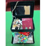 Assorted Costume Jewellery, including beads, chains, earrings, etc, contained in a jewellery box.