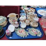 A Pair of Bisque Wall Plaques, Bavarian coffee ware, novelty coffee pots, Honiton jug, etc:- One