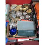 Cased and Loose Cutlery, brass tea caddy, vases, plated goblets, pewter tankards, trivet and other