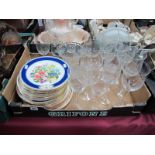 Over Twenty Royal Doulton R.H.S. Cabinet Show Plates; together with etched glass wines, liqueurs,