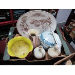 A Bretby Jardiniere, Cyprus flagons, Wedgwood tureens, Grindley meat plate, etc:- One Box