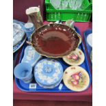 Wedgwood Jasperware Powder Bowl, trinket pot, etc in powder blue, a Carlton Ware Rouge Royale