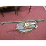 White Star Two Section Fishing Rod, Edwardian mahogany oval wall mirror, barometer/thermometer and a