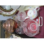 A Copper Tea Urn, glassware, Sadler teapot, etc:- One Tray