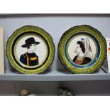 A Pair of Mid XX Century Quimper Portrait Plates, the centre with a lady and gentleman in