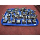 A Collection of Sixteen Pewter Soldiers by Art Foundry, nearly all wooden plinths, diecast and brass