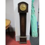 A 1920's Oak Grandmother Clock, with beadwork decoration, (converted to a Quartz movement).
