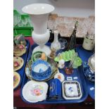 A Royal Winton Four Bar Toast Rack, studio glass weights, crested ware, banjo, Wedgwood pin dishes
