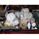 A Lead Crystal Bowl, cake stand, Old Country Roses vase, boxed china vase, trio and other items:-
