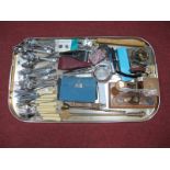 A Set of Postal Balance Scales and Weights, brass cased compass, gents wristwatch, loose cutlery,