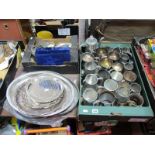 Electroplated Gallery Trays, salvers, pewter tankards, coffee pot, loose cutlery, etc:- Two Boxes