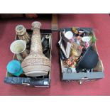 Studio Vases, teapot, plated ware, Dunn & Co Bowler Hat, dolls, camera's, etc:- Two Boxes