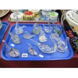 A Collection of Eleven Clear and Coloured Glass Model Swans, 17cm and smaller:- One Tray