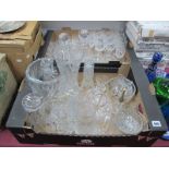 Drinking Glasses, whisky decanters, vases, basket, other glassware:- Two Boxes