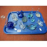 Ten Coloured and Clear Glass Model Swans, including Sabino, some rough pontil marks noted, 15cm high