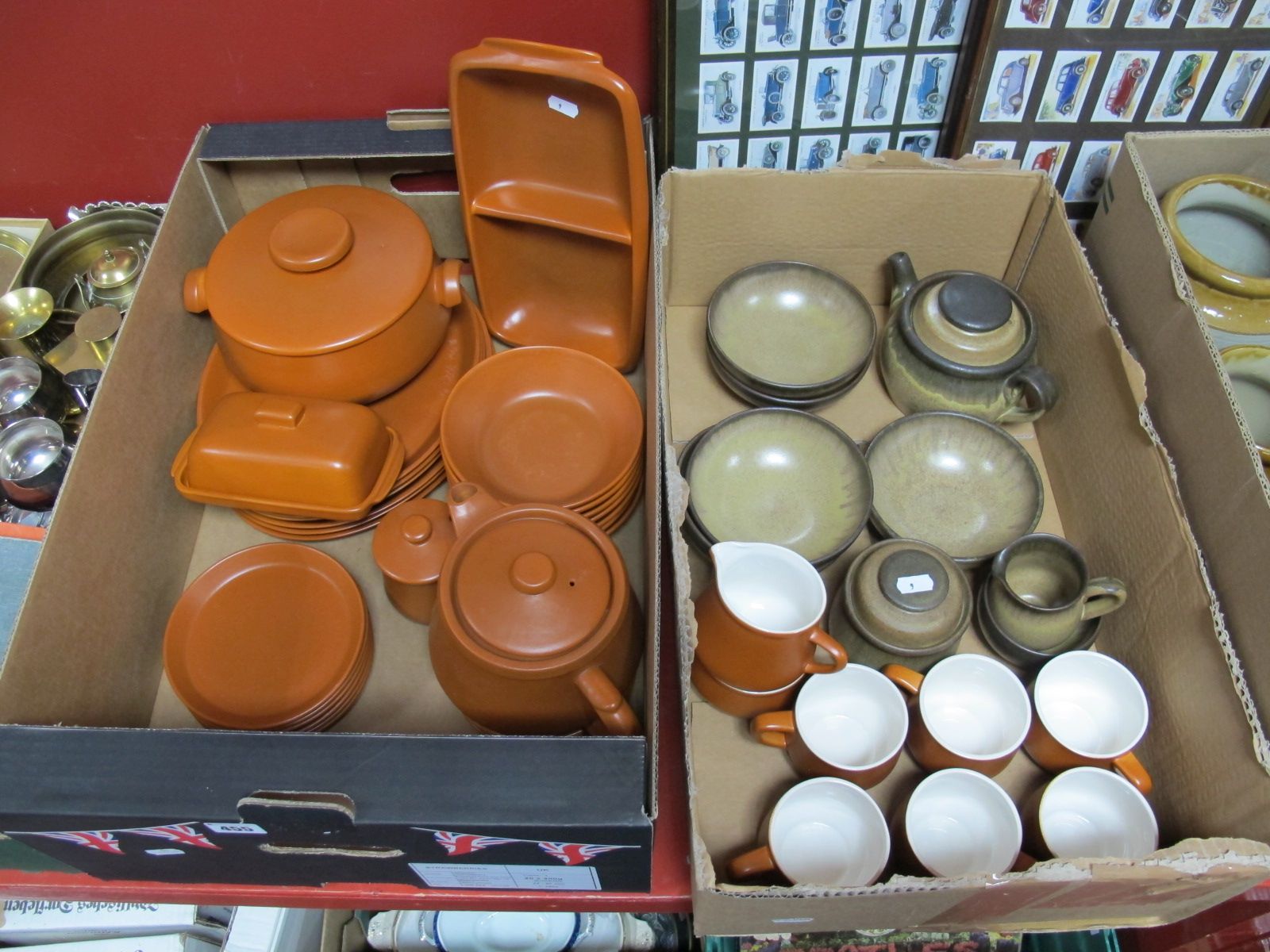 Denby "Romany" Table Ware, of nine pieces, including teapot, Honiton pottery terracotta coloured