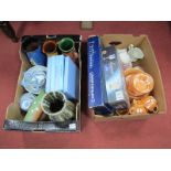 Wedgwood Plates, studio vases, Fire King glassware, Crown Ming teaware, etc:- Two Boxes