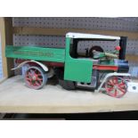 A Mamod SW1 Live Steam Wagon, in green with burner and scuttle, missing drive chain, has been