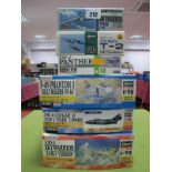 Six Boxed Hasegawa 1:72 Scale Plastic Model Aircraft Kits, #709 Grumman A-6E Intruder, #E20 Blue