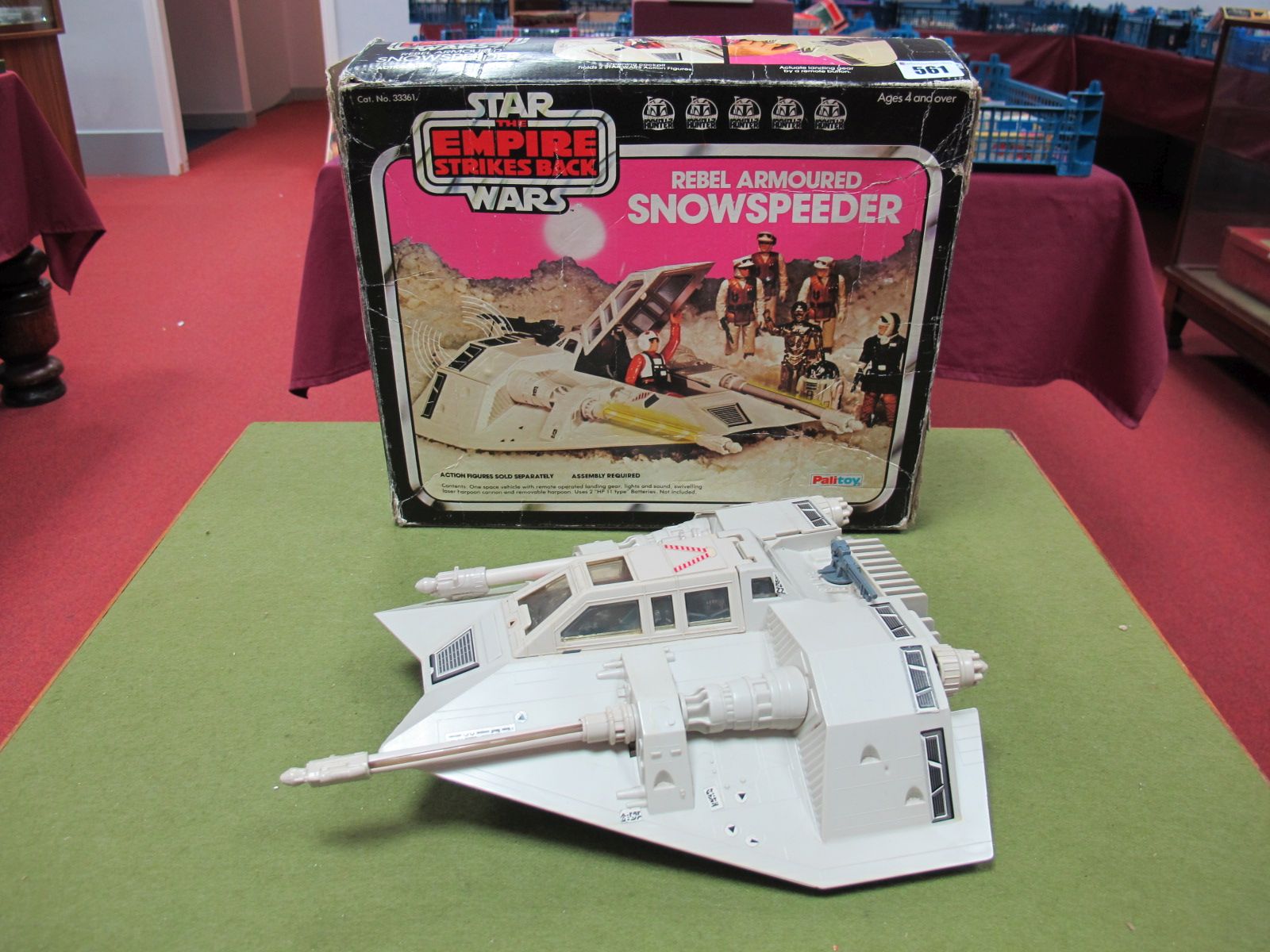 A Boxed Palitoy 1980 (E.S.B. Pink) Star Wars Rebel Armoured Snow Speeder, clean battery compartment,