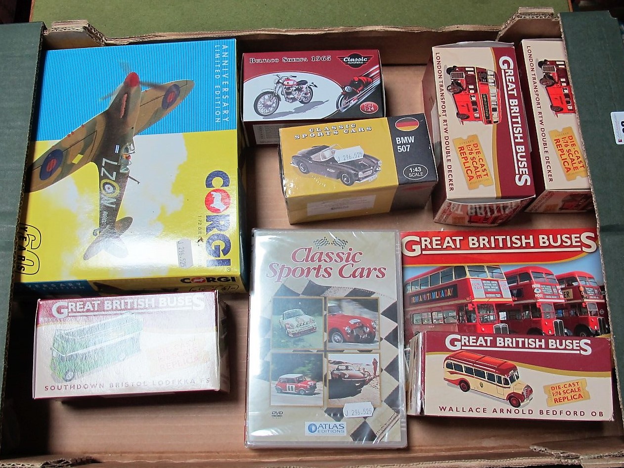 Seven Boxed Diecast Commercial Models, by Atlas Editions, Corgi, including Great British Buses,