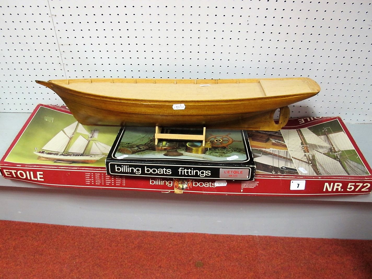 A Billings Boat Models Kit #572 L'Etoile, the kit has been started with the hull built to a good