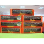 Seven Boxed Hornby "OO" Gauge LMS Liveried Coaches, including #R.474 LMS Composite Coach R/No. 3934,