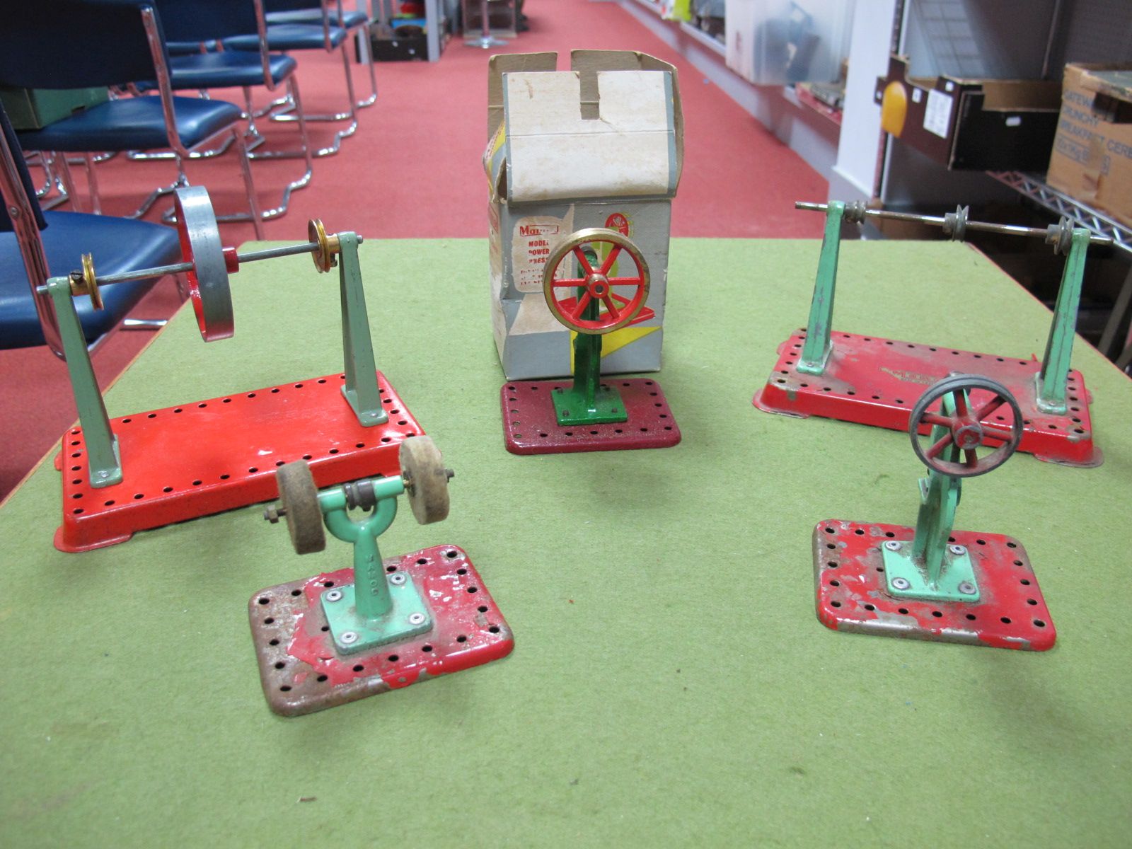 Five Mamod Live Steam Plant Accessories, including power presses and buffing wheels. All playworn.