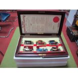 A Matchbox 'Models of Yesteryear' Diecast Six Vehicle Connoisseurs Collection, displayed in a wooden