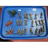 A Quantity of Mid XX Century Lead Figures by Britain's, and others. All Khaki, plus a Reka mounted