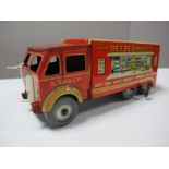 A 1950's Six Wheel Tinplate Clockwork Lorry by Mettoy, in 'Refreshments' finish with opening rear