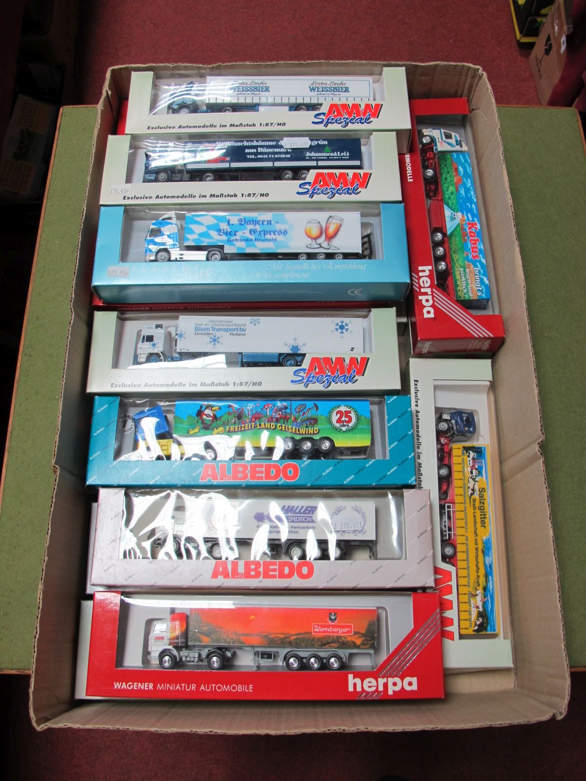 Twenty "HO" Scale German Outline Plastic Commercial Vehicles, by Albedo, AMW Spezial, Herpa,