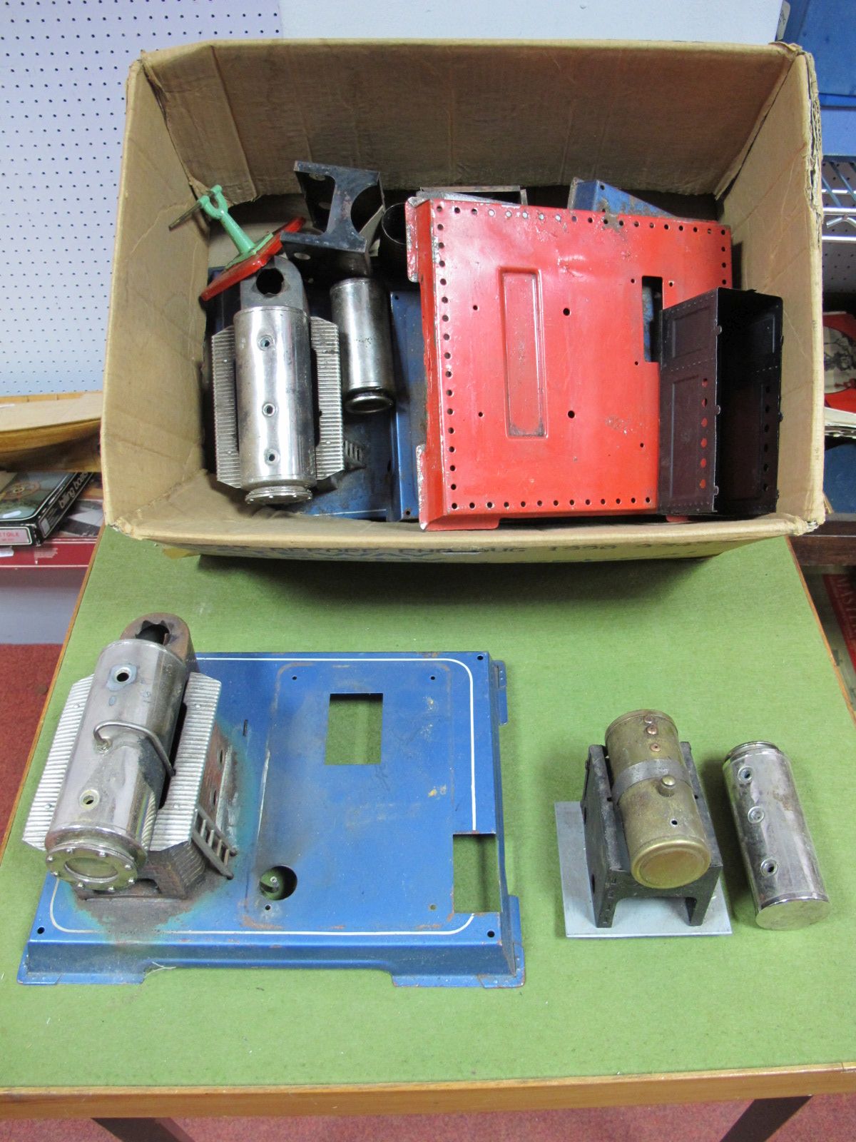 A Quantity of Live Steam Model Spare Parts, by Wilesco, Mamod and others, including boilers and base
