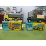 Two Boxed Original Corgi Diecast Vehicles, #438 Land Rover (109" W.B.), dark green body, yellow