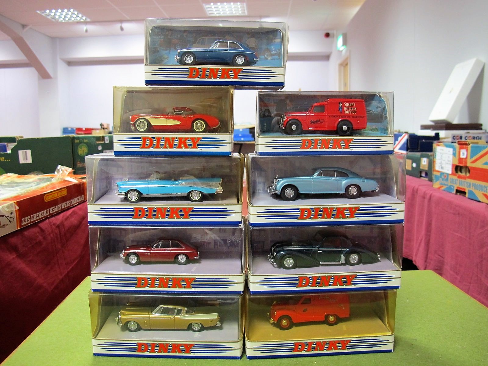 Nine Matchbox "The Dinky Collection" Diecast Vehicles, including #DY-14 Delahaye 145, #DY-23 1956