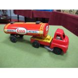 A Wells Brimtoy Tinplate Friction Drive ESSO Petrol Tanker, all complete with rear taps, and crack