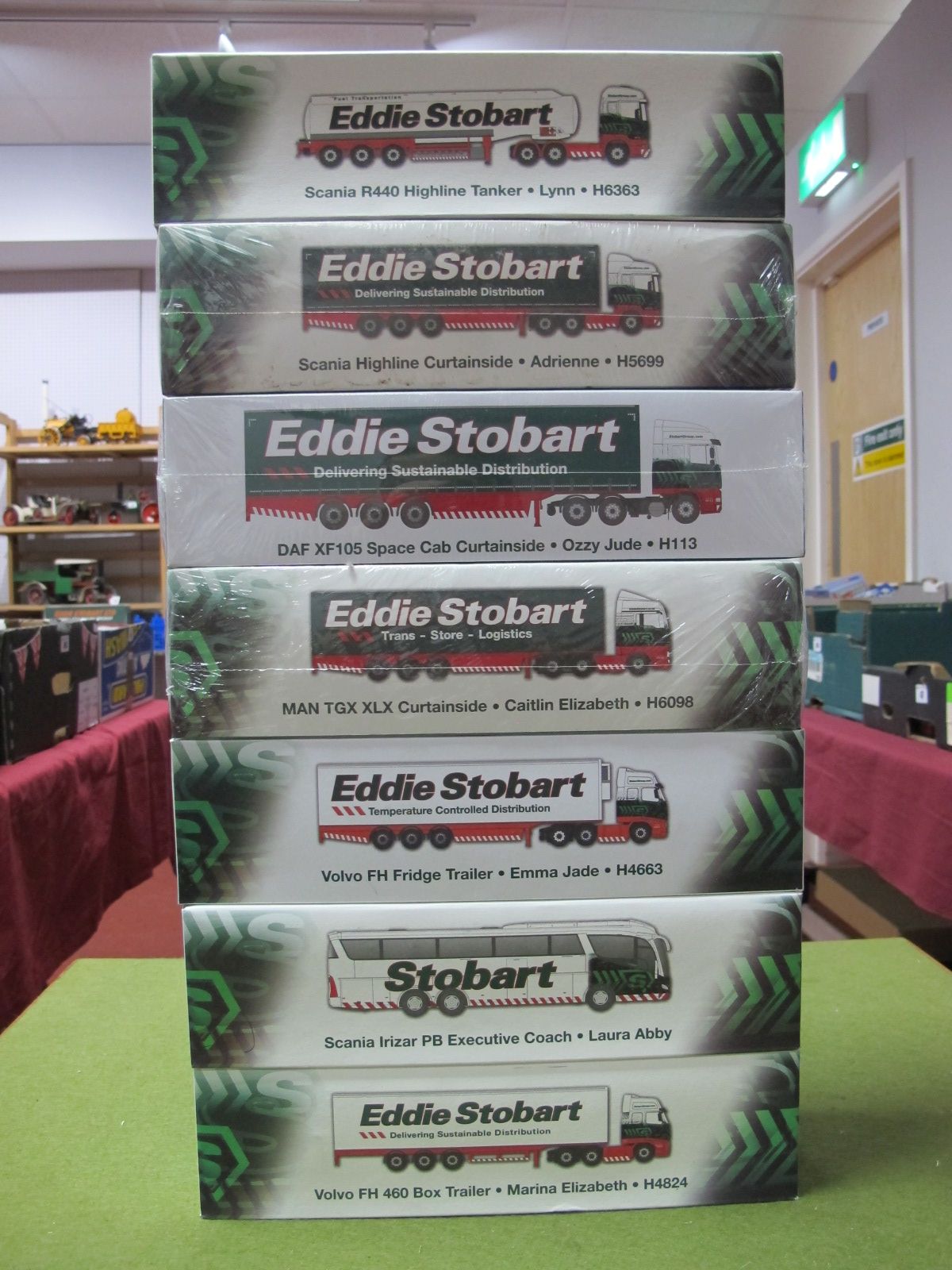 Seven Boxed Atlas Editions 1:76th Scale Eddie Stobart Diecast Commercial Vehicles.