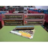 Five '00' Gauge Eight Wheel Coaches by Lima, Mainline, B.R Blood and Custard, mostly boxed, together