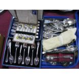 Electroplated Cutlery, loose and cased, including Kings Pattern, tea knives with silver hallmarked