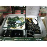 Assorted Costume Jewellery, including green pearl necklace, Venetian glass beads, amber bracelet,