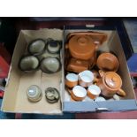 Denby "Romany" Table Ware, of nine pieces, including teapot, Honiton pottery terracotta coloured