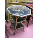 An Octagonal Topped Bamboo Occasional Table, circa 1900, with lacquered Japanese decoration to top