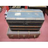 An Early XX Century Domed Top Trunk, together with a brown suitcase. (2)