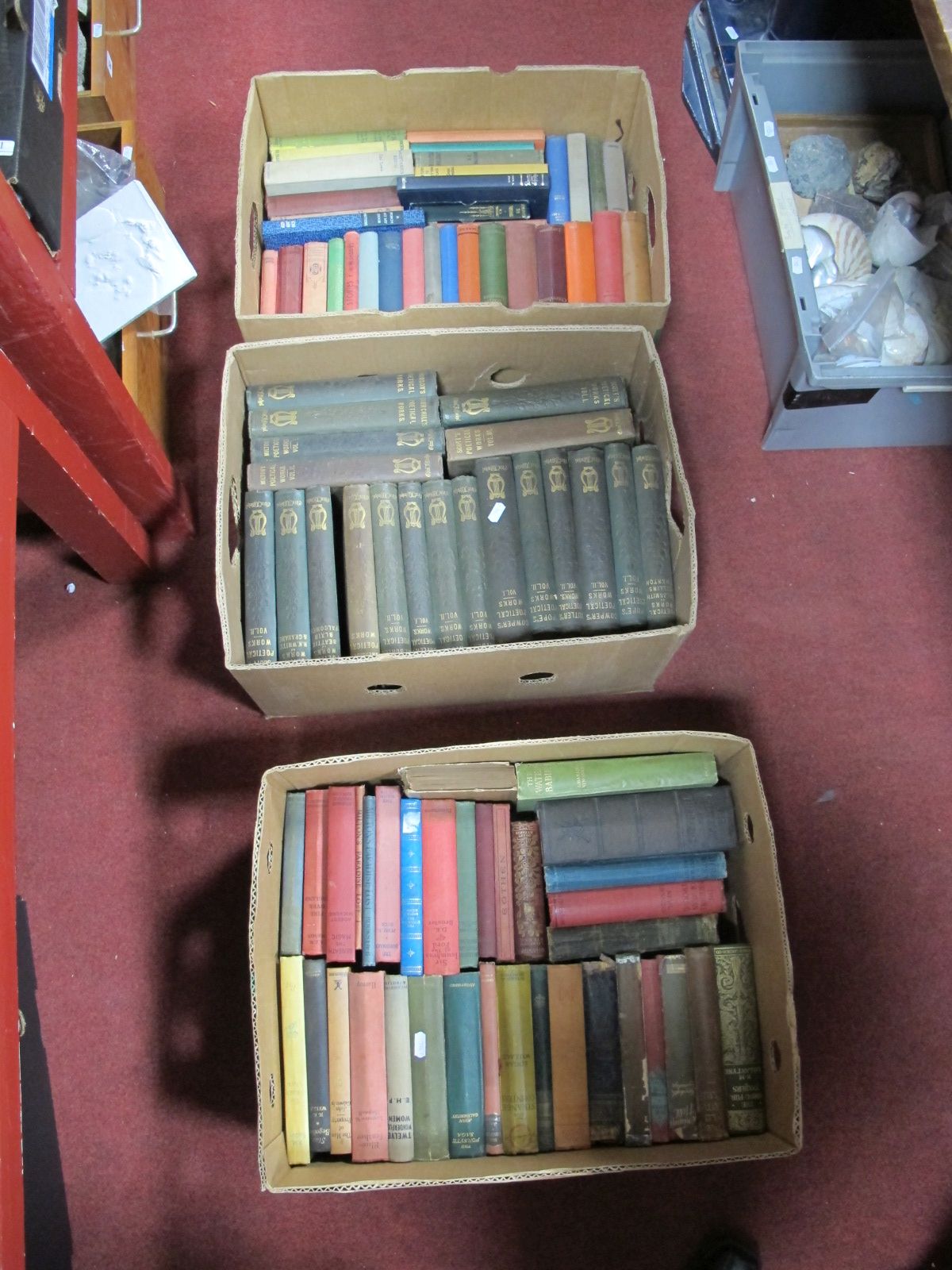 Books - Cowpers Poetical Works and a quantity of novels:- Three Boxes