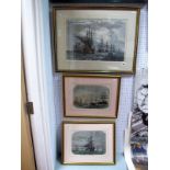 XIX Century Print "The British Fleet at Spithead"; together with a pair of XIX Century prints "