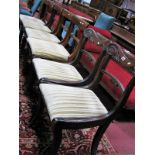 A Set of Four XIX Century William IV Rosewood Dining Chairs, with rectangular top rails, drop in