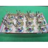 A Set of Twelve Continental Porcelain Floral Encrusted Menu Card Holders, blue underglaze mark.