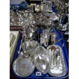 Assorted Plated Ware, including tea kettle on burner stand, canister, candle snuffer on stand,